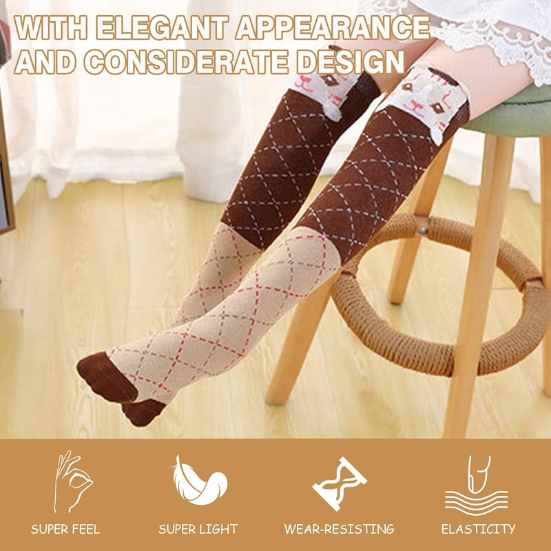 SDBING Kids Girls Knee High Socks Crazy Funny Gift Novelty Soft Cute Animal Dress Long Socks 6 Pairs - Image 3